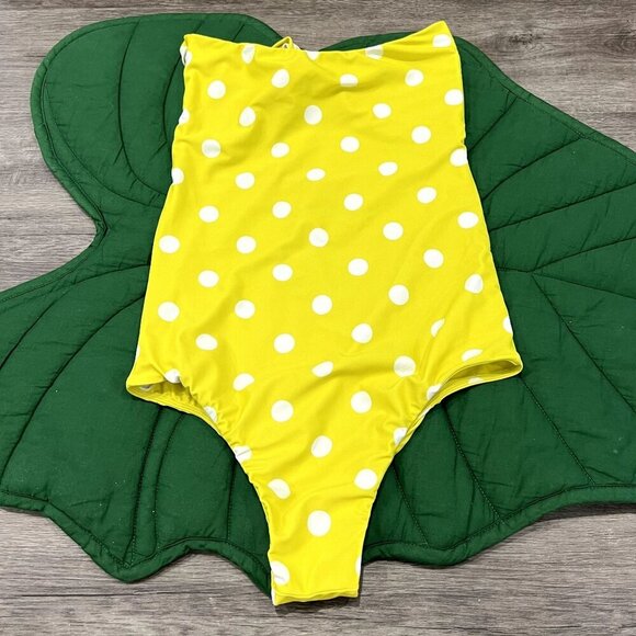 Mikoh Womens XL Lana Yellow Polka Dot Strapless Tie Front One Piece Swimsuit - Picture 3 of 7